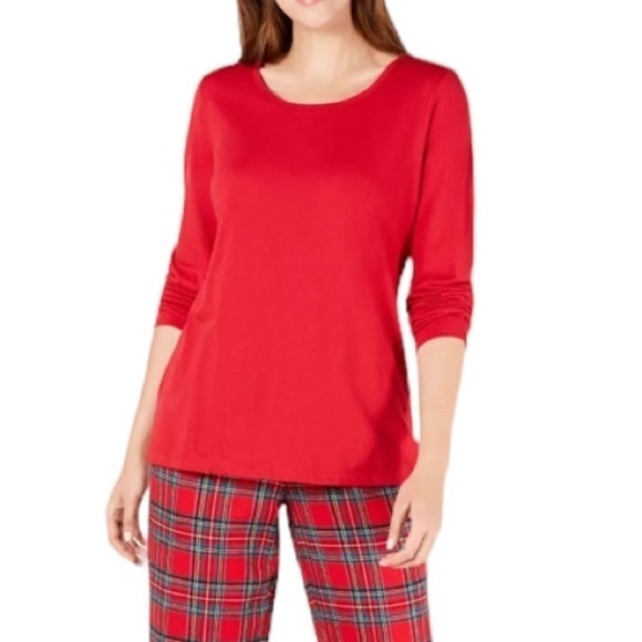 Macy's Family PJs Pajamas Matching Brinkley Plaid Shirt Solid Red Small New - Picture 1 of 6